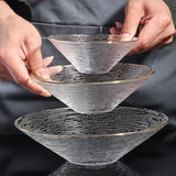 Transparent Glass Plate  Golden Edge Fruit Salad Dessert Breakfast Dish Bowl Set Tablewear Dishes