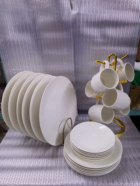 24pc Ceramic White Round Dinner Set 
