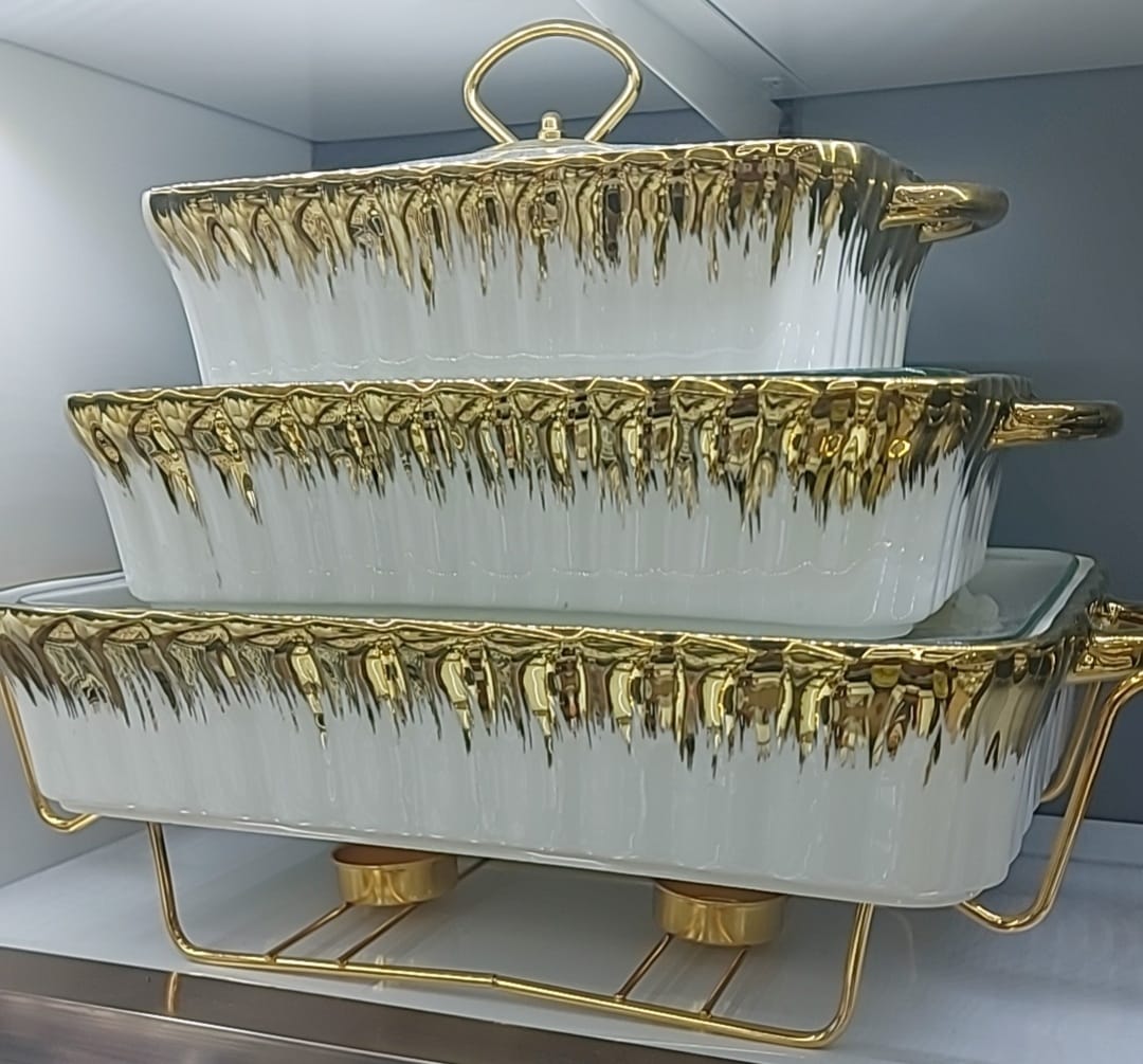 White gold Ceramic chaffing dish