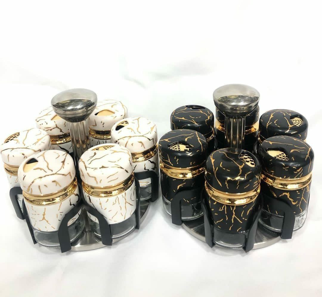 marble rotating spice jars