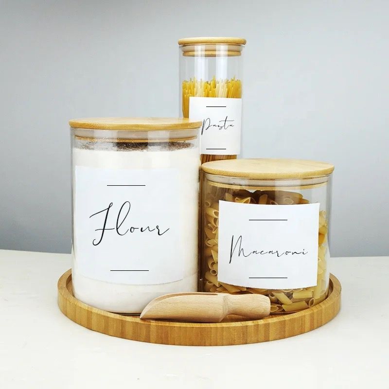 5pc borosilicate glass cereal/ laundry storage with airtight bamboo lids 
