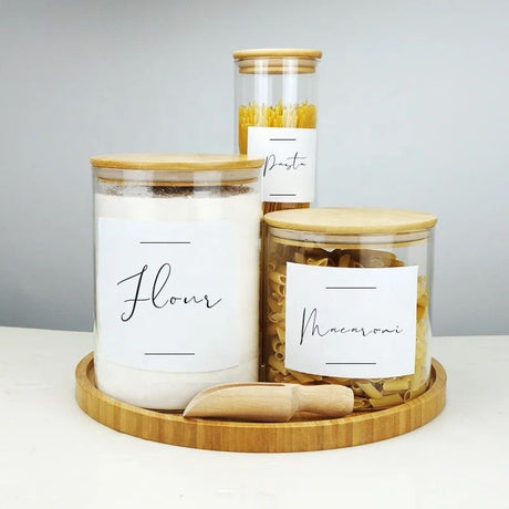 5pc borosilicate glass cereal/ laundry storage with airtight bamboo lids 
