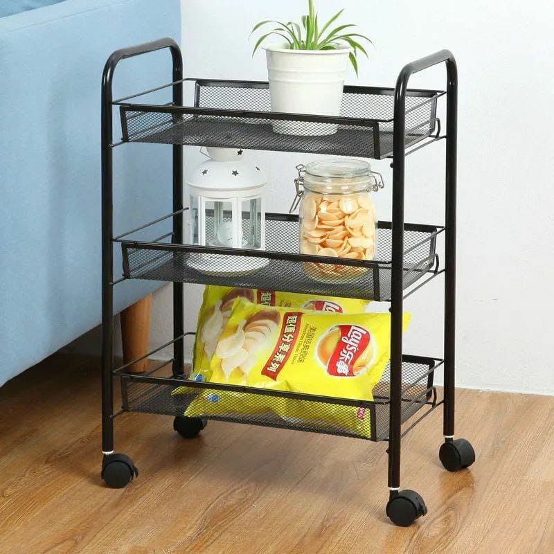 Multifunctional mesh design storage trolley 3 layer