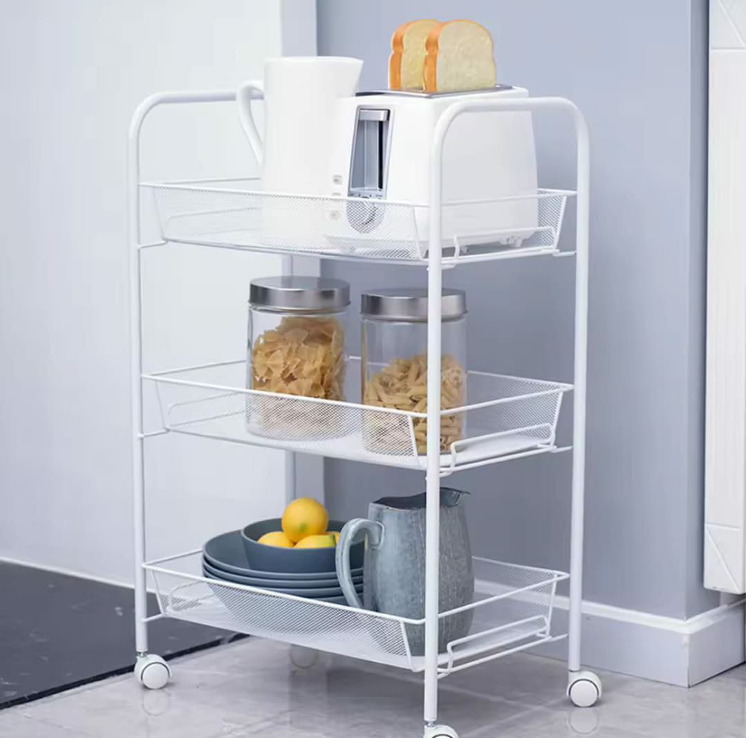 Multifunctional mesh design storage trolley 3 layer