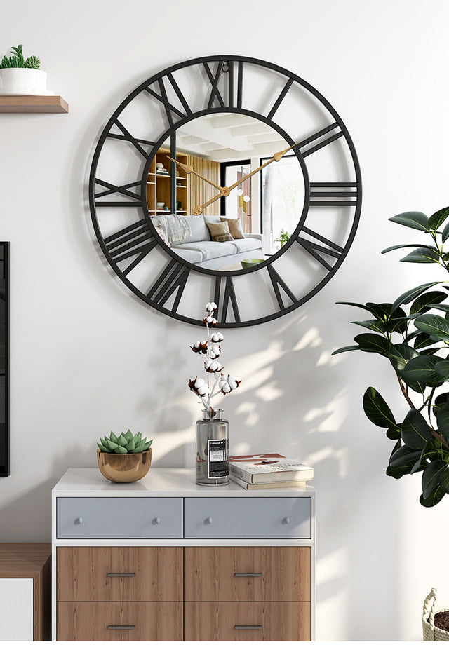 Large Modern Metal Wall Clock Rustic Silent Horloge Murale Battery Operated Roman Numerals Clocks for Home Living Room Bedroom Kitchen Wall Decor 50cm
