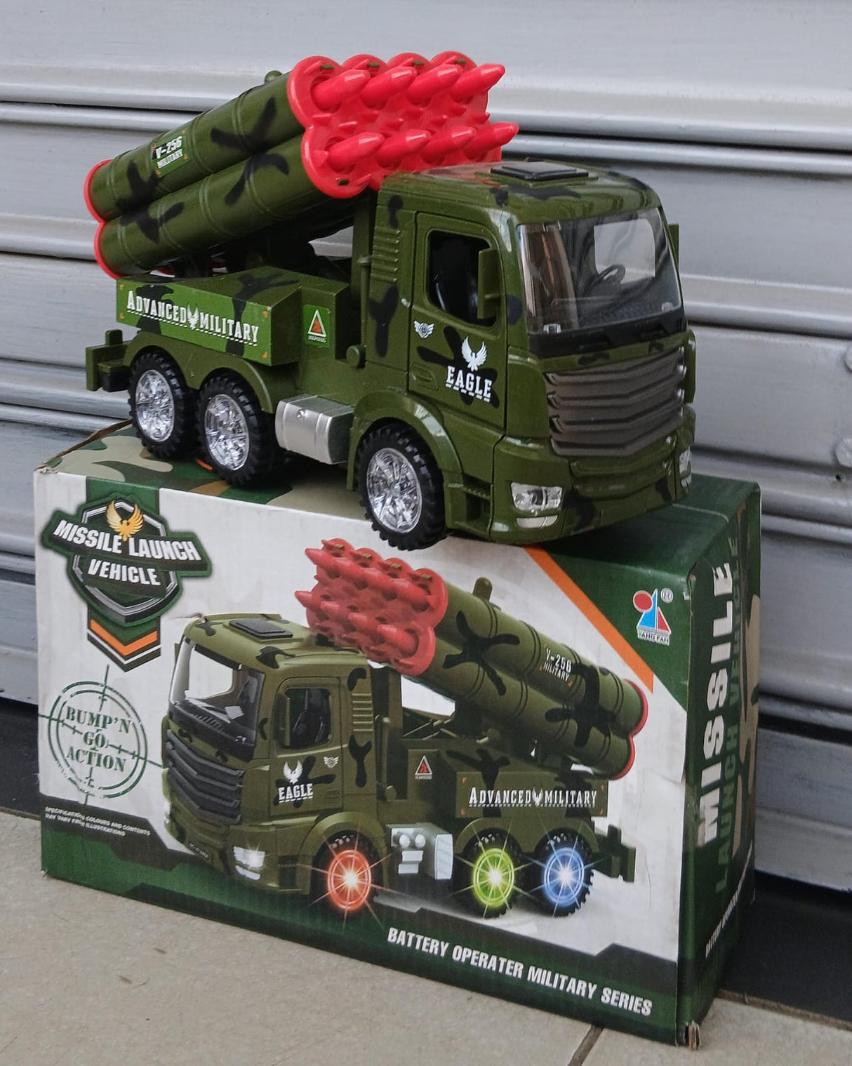 Missile launch vehicle with lights and music