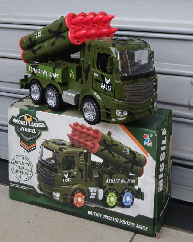 Missile launch vehicle with lights and music