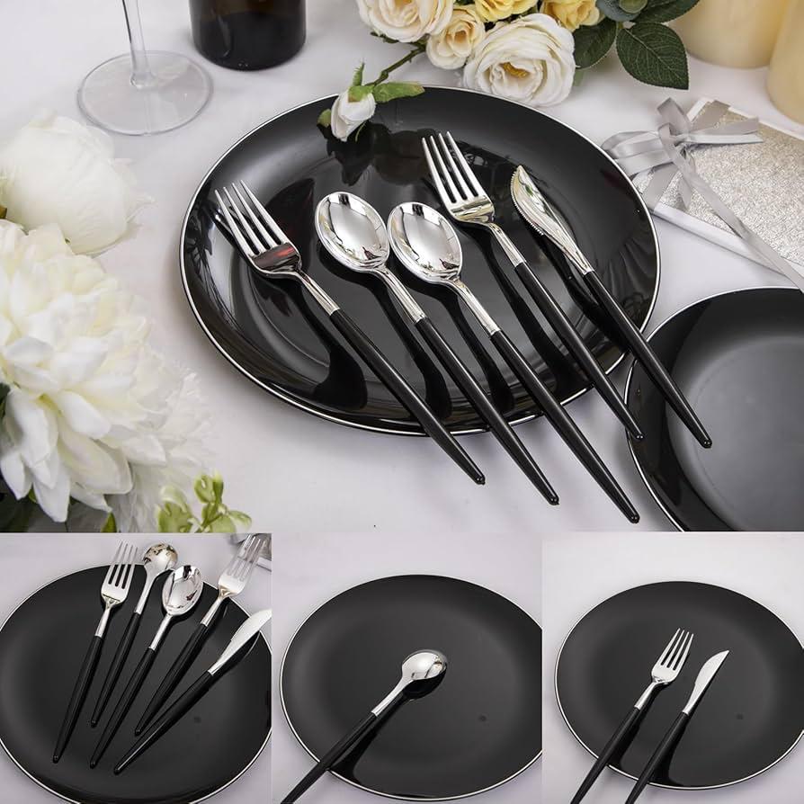 Black with white Rim dinner plate 6pcs
