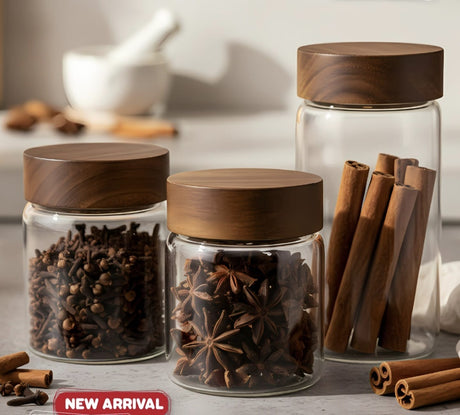 glass Jars with Acacia Air tight lids 