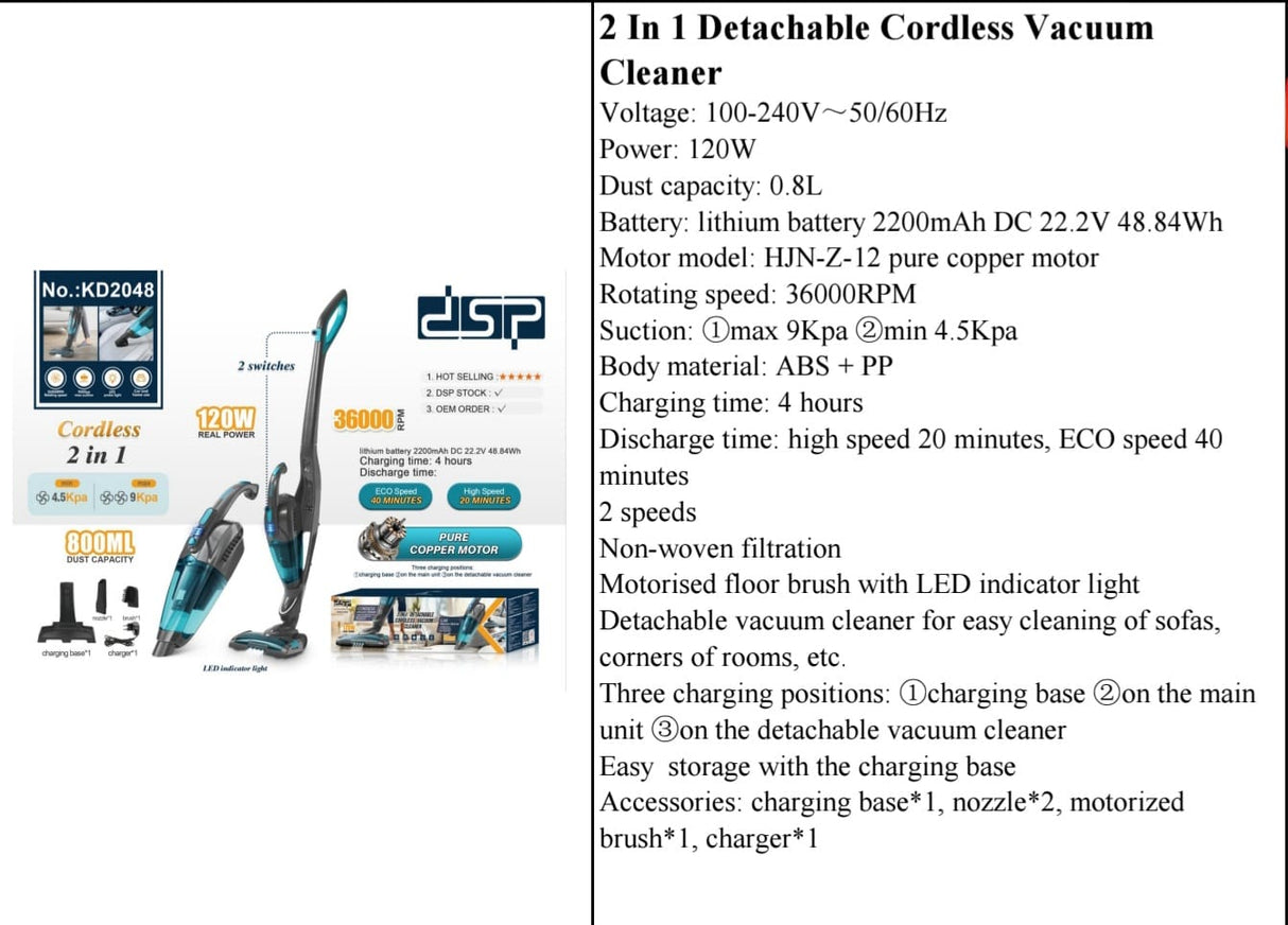 Detachable cordless Vaccum cleaner