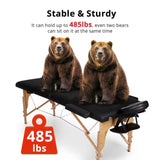 Portable Foldable Wooden Massage Bed with Adjustable Height & Face Cradle (Black, 72 inches) 2 sections