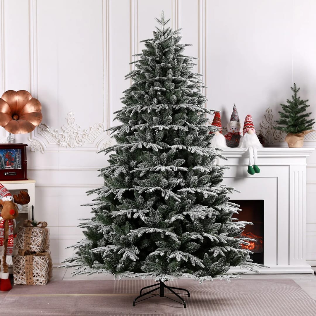 Corporate Encrypted PE&PVC  Snowflake High quality Snow Flocked Premium Spruce Hinged Christmas Tree,Leaf Dense  Tree