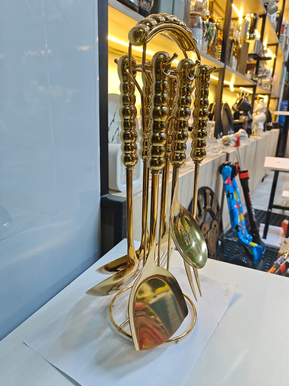 Luxury Gold Kitchen Utensil Set with Stand | Elegant Cooking SPOON SERVING SPOON Tools