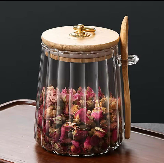 Glass Storage Jar with bamboo Lid/Spoons