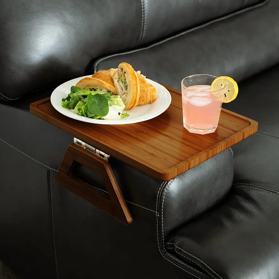Foldable wooden sofa armrest tray clip on table for couch convenience