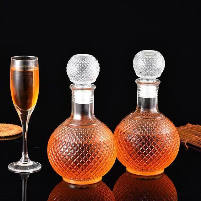 Diamond Quilted Round Clear Glass Decanter