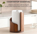 Wooden Paper Towel Holder Stand – Freestanding Countertop Kitchen Roll Holder 15x10cm | Walnut Brown Wood