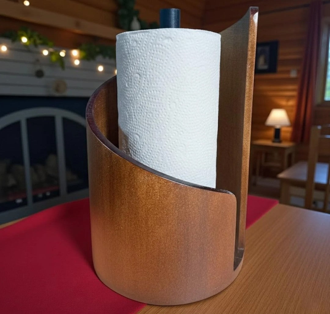 Wooden Paper Towel Holder Stand – Freestanding Countertop Kitchen Roll Holder 15x10cm | Walnut Brown Wood