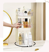 3-Tier 360° Rotating Makeup Organiser with Gold Frame & Clear Acrylic Trays – Skincare & Perfume Storage Rack for Vanity & Bathroom