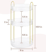 3-Tier 360° Rotating Makeup Organiser with Gold Frame & Clear Acrylic Trays – Skincare & Perfume Storage Rack for Vanity & Bathroom