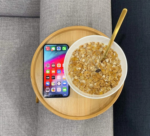 Round Bamboo Sofa Armrest Tray Table