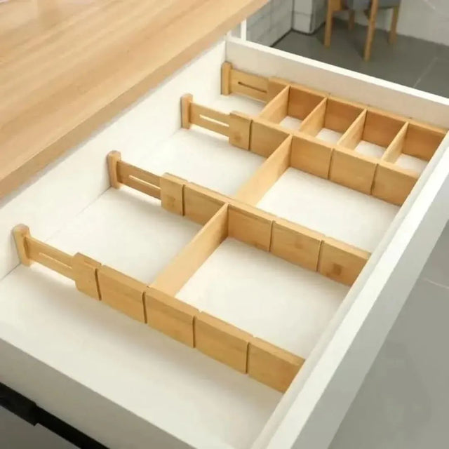 4PCS Adjustable Bamboo Drawer Dividers with Inserts