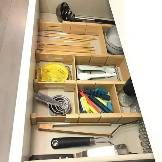 4PCS Adjustable Bamboo Drawer Dividers with Inserts
