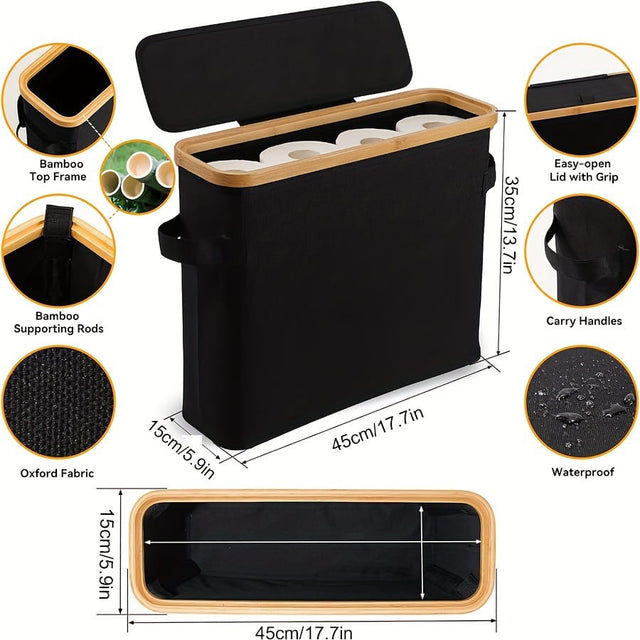 Bamboo Lid Slim Storage Basket 45×35×15cm