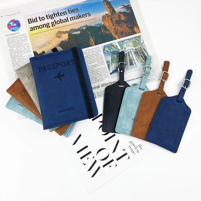 Travel Passport Holder with Luggage Tag Set | Passport Wallet