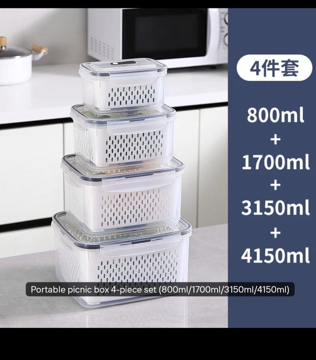 airtight food storage container set with removable drain baskets,4pcs set