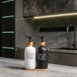 Ceramic Hands & Dishes Dispensers with Bamboo Holder