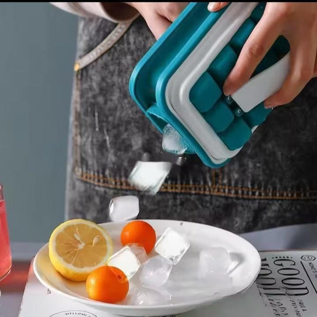 Portable Push Ice Cube Maker — 2 Row Silicone Ice Tray with Lid 36cubes