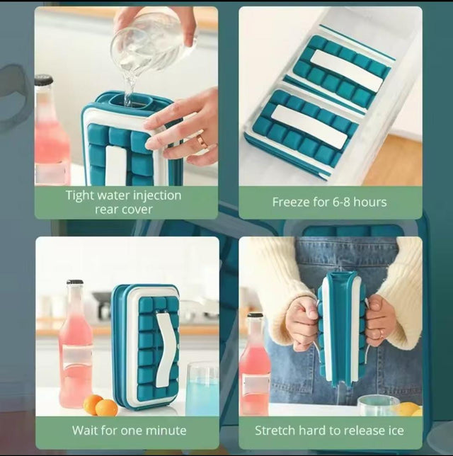 Portable push ice cube maker teal silicone tray with lid — iDecorators Kenya
