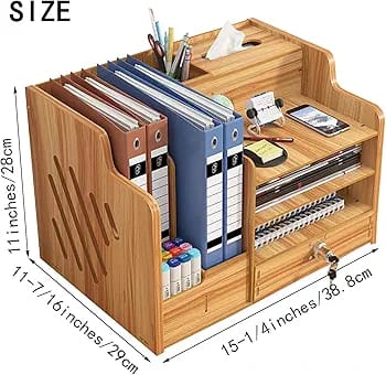 Wooden desk organizer with drawer multi tier office storage — iDecorators Kenya