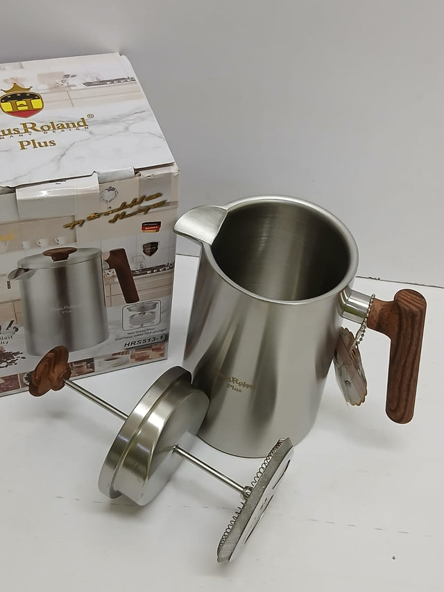 HausRoland Stainless Steel French Press with Bamboo Handle — 1000ml