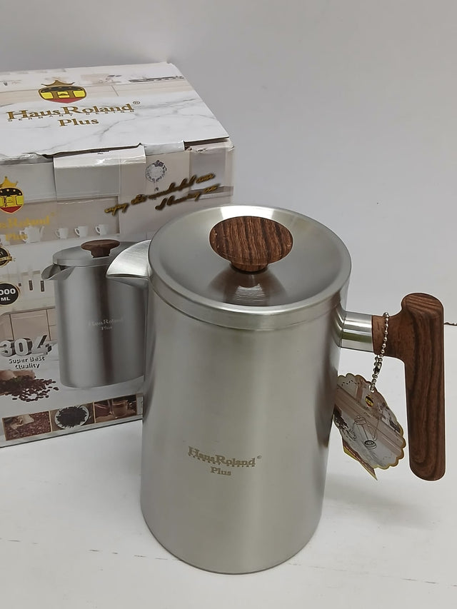 HausRoland Stainless Steel French Press with Bamboo Handle — 1000ml