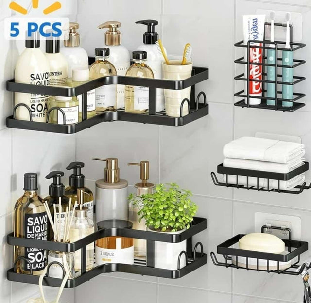 5-Piece Corner Shower Caddy Shelf &amp; Bathroom Organizer bli