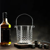 Clear Glass Crystal Ice Bucket with Metal Handle and Ice Tong — 900ml
