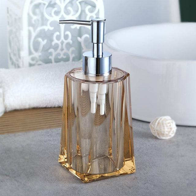 Gold Acrylic Liquid Soap Dispenser with Square Faceted Design and Chrome Pump — 280ml spn