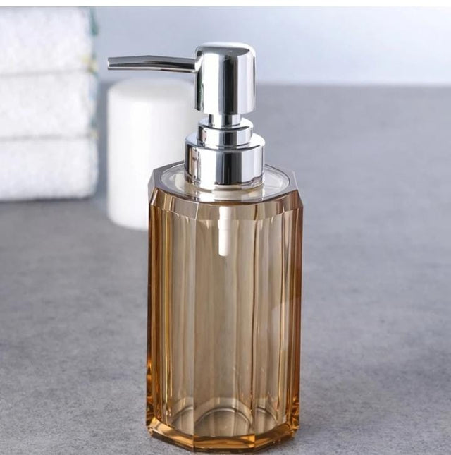 Gold Acrylic Liquid Soap Dispenser with Square Faceted Design and Chrome Pump — 280ml