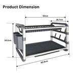 Aluminium Multifunctional Dish Drying Rack with 2 Tiers, Drainer Board, Glass and Spoon Holders — 60.9 x 26.7 x 34.2 cm