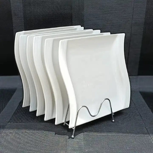 White Square Heavy Porcelain Ceramic Side Plates with Wave Edges — 8 Inch spn