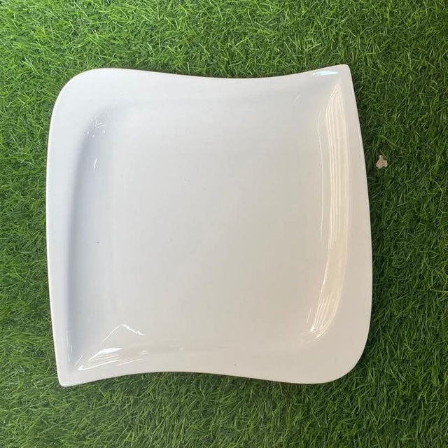 White Heavy Porcelain Curved Wavy Ceramic Dinner Plates — 6 Pieces spn