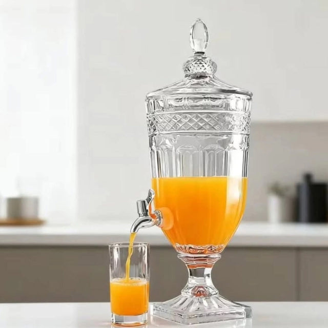 Clear Glass Beverage and Juice Dispenser with Tap and Decorative Lid — 3 Litres