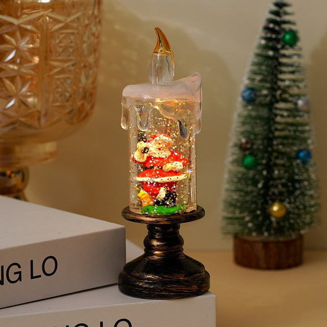 Christmas LED Candle Light with Glitter Festive Scene and Built In Battery