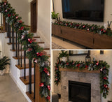 Pre Decorated Green Christmas Garland with Inbuilt Lights, Red Berries and Pine Cones — 2.7 Metres