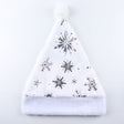 White Plush Christmas Hat with Silver Snowflake Print and Pom Pom zaw