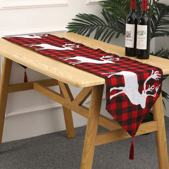 Jacquard Buffalo Plaid Christmas Table Runner zaw