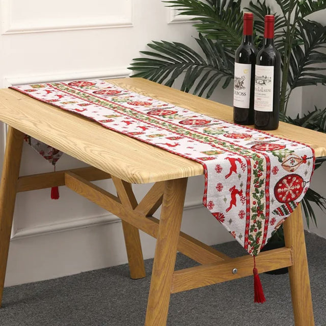 Jacquard Christmas Table Runner with Red Reindeer,  zaw