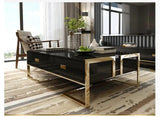 Metallic Frame Wooden Coffee Table with a Glass Top